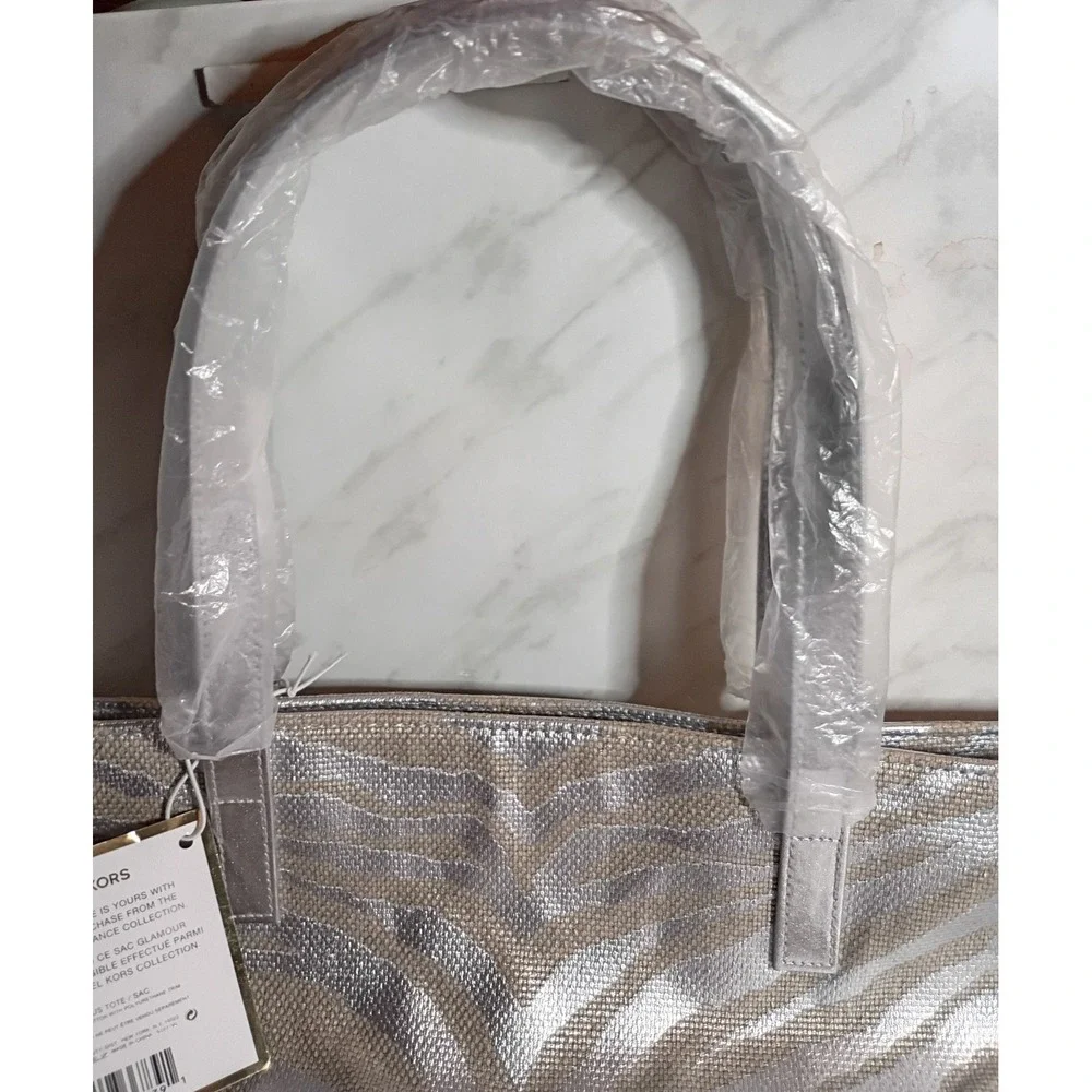 Michael Kors Silver Zebra Print Canvas Tote Bag Fragrance Gift New